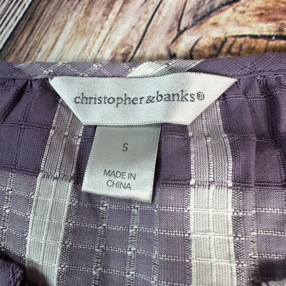 Christopher Banks Womens Size Small Purple White Plaid V Neck Top Blouse Shirt - Picture 10 of 11